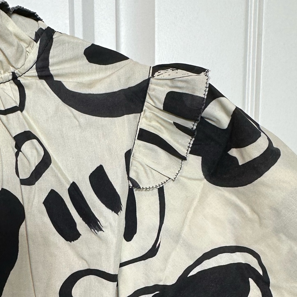 Hunter Bell Merritt Mini Dress Abstract Ink Line Cotton Ruffle - Picture 15 of 15